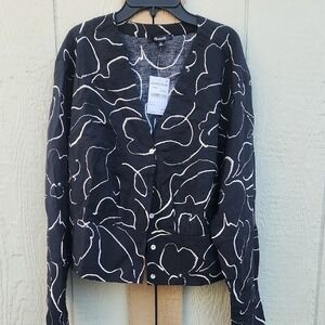 NEW Madewell Academia Boho VNeck Button Front Shirt Print Cinched Waist XL